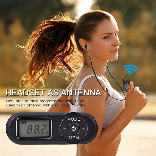 Mini bærbar FM-radio, lommeradiomottaker med hodetelefon FM Stereo Radio for Walking Running Jogging