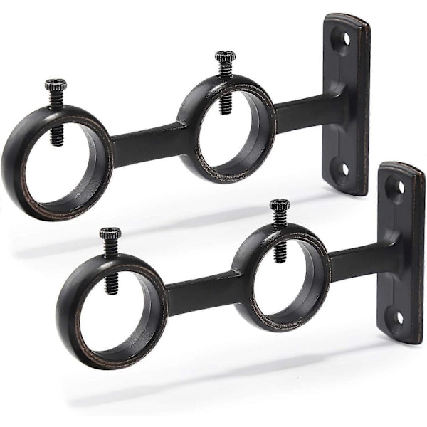 2-pack Dubbla Krokar Gardinstångsfästen för Vardagsrum Sovrum Gardinstång Stånghållare (Svart) (2 st)