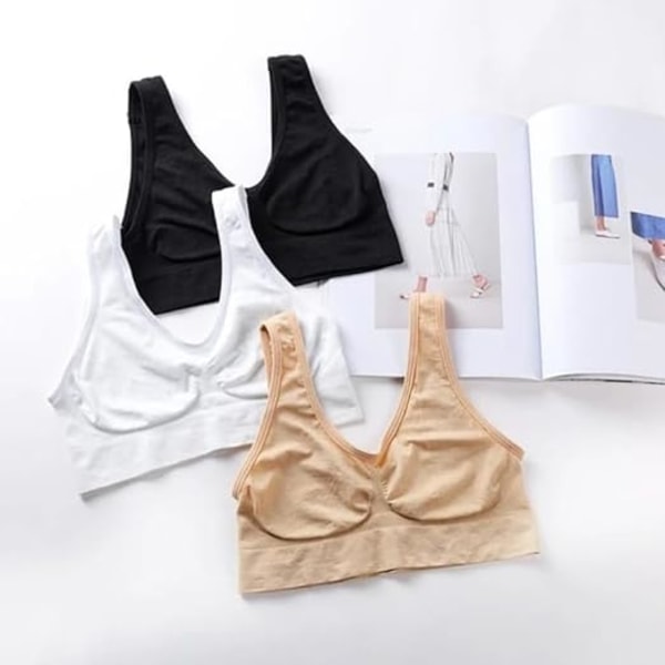 Sømløs sports-BH for kvinner, komfortable trådløse trenings- og yogabher, sove-BH for jenter, ultra tynne full cup crop topper shapewear stretchbare bher White XL