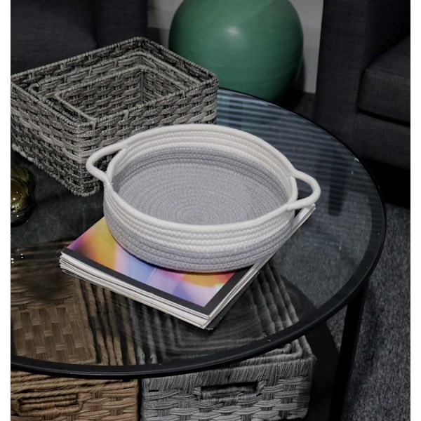 Strikkede oppbevaringskurver, oppbevaringsbolle i stoff, bomullsreorganiserer, oppbevaring i hjemmet, oppbevaringskurver, vevd kurv, vevde oppbevaringskurver Grey & Cream