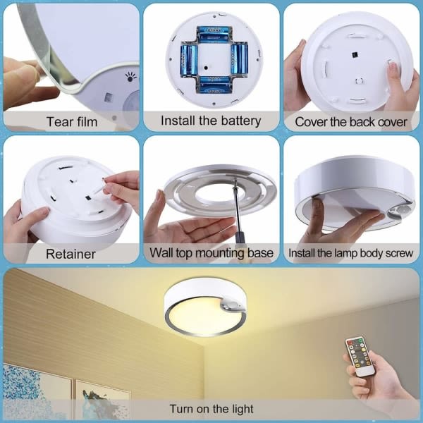 Bevægelsessensor LED Batteridrevet loftlampe IP64 Rund