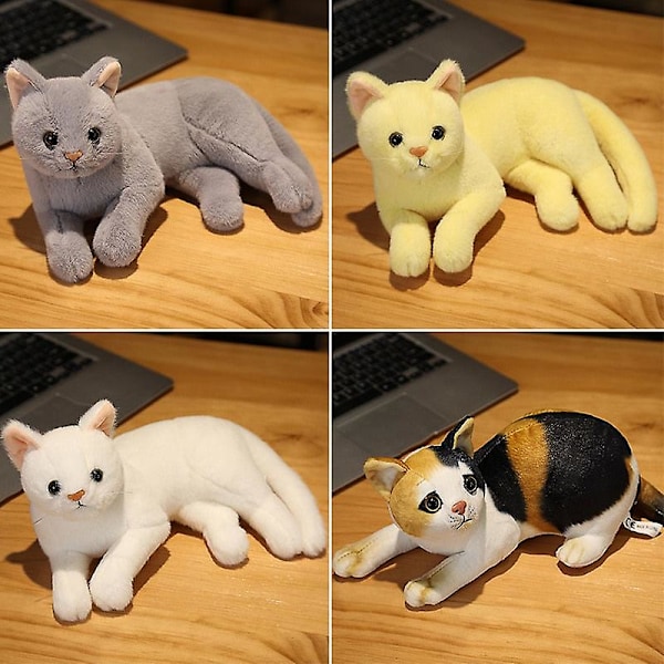 4 Farger 31cm INS Som Ekte Liggende Katt Plysjdukke Fylt Rene Farger Grå Hvit Gul Kattunge Leke Kjæledyr Dyr Barn Gave 25cm lying pattern