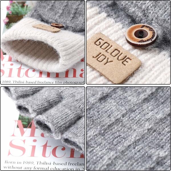 Vinterhansker, berøringsfølsomme hansker, strikkede fingerløse hansker, sport, varme og vindtette vinterhansker for ski, sykling og teksting grey