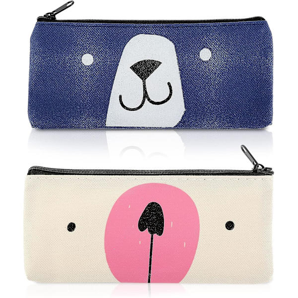 Sød lærred blyantsetui, 2 stk. tegneserie penneetui Kawaii penneholder blyantpung lynlås brevpapir taske makeup taske pop op kosmetik taske arrangør