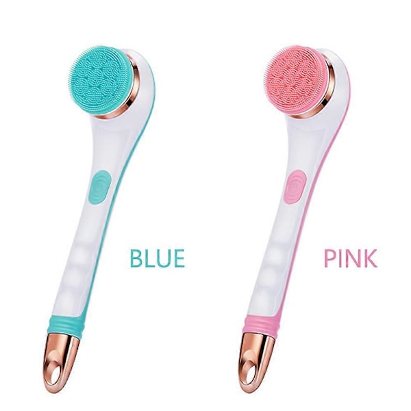 Elektrisk Silikon Badborste Rygg Scrubber 4 Borst Huvuden USB Laddningsbar Roterande Dusch Massager med 2 Hastigheter Långt Handtag Kroppsrengöringsborste Blue