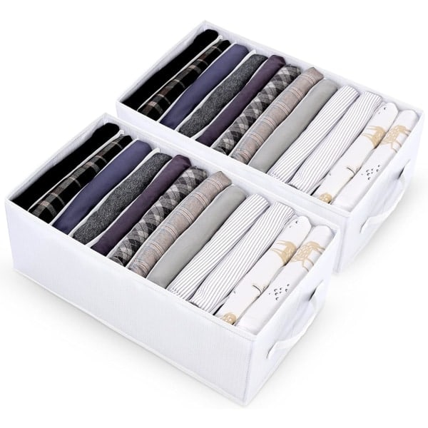 Garderobe Klær Oppbevaring Organizer, 12 Rutenett Garderobe Skuff Organizers Delere, 2PCS Sammenleggbar Oppbevaringsboks for Shorts
