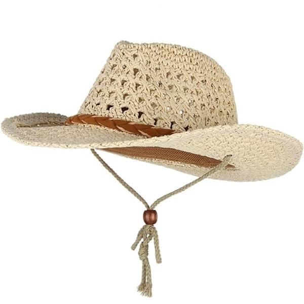 Foldbar Cowboy Hat, Formbar Bred Solhat med Bred Skygge, Solbeskyttelse Halmhatte til Voksne, Forår Sommer Anti UV Solhat, Rejse Strandhat