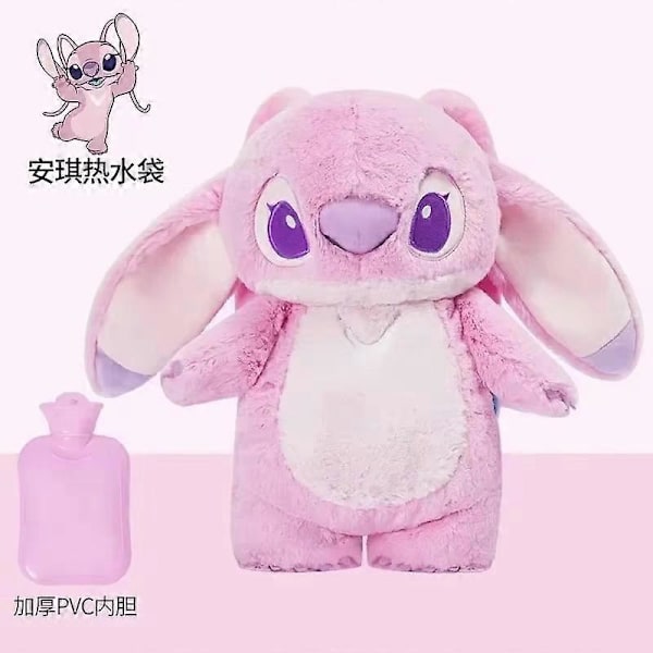 Kawaii Disney Vinter Stor Plysch Varmare Vattenflaska Cartoon Anime Lilo & Stitch Kvinnors Hem Vattenfyllning Handvärmare Barnpresenter Angel