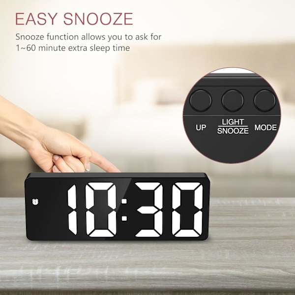Digital väckarklocka, sängbordsväckarklocka med röst- och beröringsaktivering, batteridriven/USB-driven digitalklocka med stor LED-display, snooze-funktion