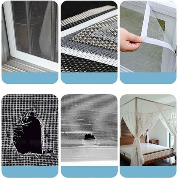 Hyttysverkon korjausteippi, ikkunoiden ja ovien korjausliima, mesh, käytetään hyttysverkon korjaamiseen, sideharso 8 kpl musta
