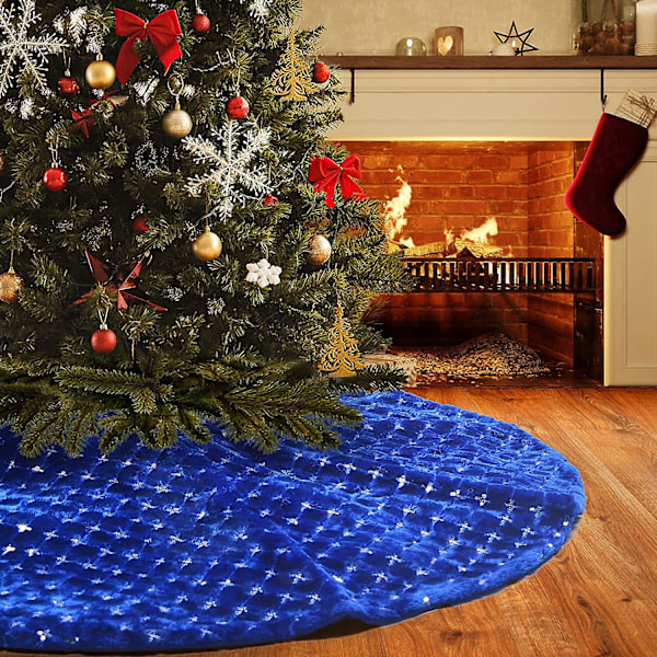 Blue Faux Fur Christmas Tree Skirt Base Cover