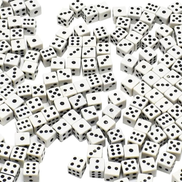 Galaxy 200 stk 8 mm hvide miniterninger med sorte prikker 6-sidede terninger Standard spilterninger