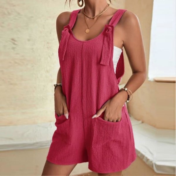 Solid Hängselbyxor Lös Shorts Jumpsuit Personlig Cool Stil Hudvänliga Shorts För Vardagsbruk Semester Shopping Semester Rose Red M