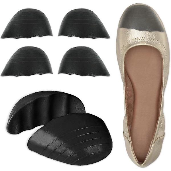 Kengän täyteaineet, 2 paria, varvaspehmusteet, jotka tekevät suurista kengistä sopivat, pehmeät puolikoon pohjalliset löysille kengille 2Pairs Black rounded