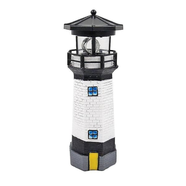 LED Solar Fyr Sensor Beacon Roterende Lampe Statue Hage Utendørs Lys Black