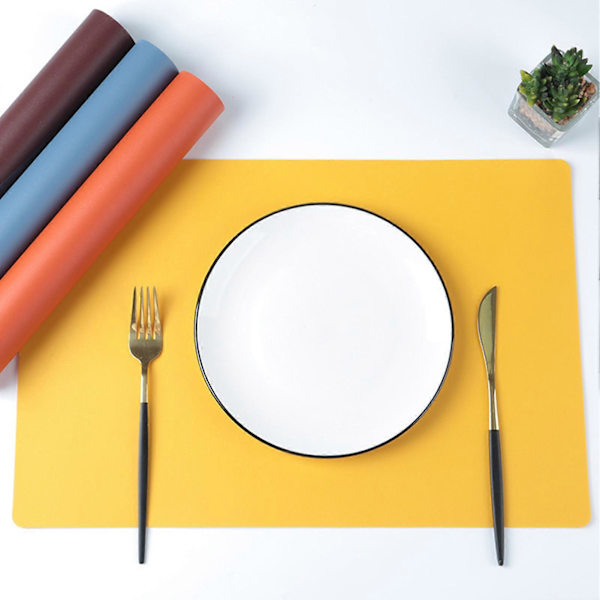 Faux Läder Underlägg Värmebeständiga Halksäkra Bordstabletter Fläcktåliga Återanvändbara Rektangulära Design Underlägg för Hemkök Dekoration Matbord Blue