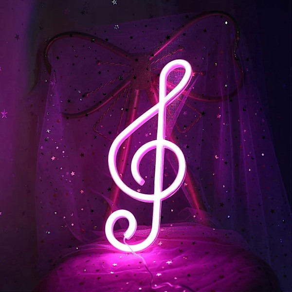 LED-skylt Neon Skylt Noter Musik Neon Skylt USB/Batteridriven Neonbelysning Rosa Neon Nattlampa Väggdekor Neonlampa Neon LED-skylt för Barn Present (Rosa)