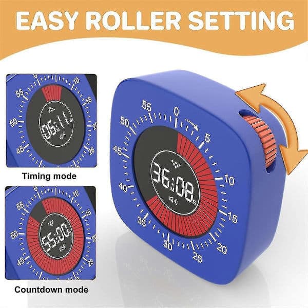 Visuell Timer for Barn, Digital Timer med 60-Minutters Nedtelling, Stille Timer for Skrivebordsklokke for