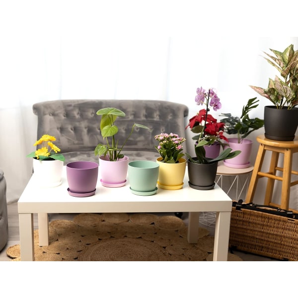 Hjemmehave Ornamenter Hvide Plantepotter Plantepotte med Planteskål - Blomsterpotter Udenfor med Måttet Overflade og Plantebakke - Plantepotter med Undersål Black 14cm*12.5cm*10cm