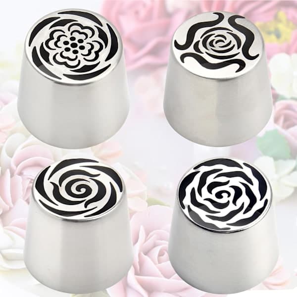 Kagedekorationssæt Ekstra Store Russiske Tyller Rustfrit Stål Glasur Tyllesæt til Smørcreme Roser 3D Blomsterdesign Bageredskaber