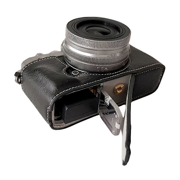 Til Nikon Z Fc Buffalo Tekstur PU Læder Bund Etui Halv Krop Kamera Dækning med Batteriåbning Black