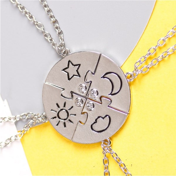 4 delar set vänskap halsband BFF hänge gold