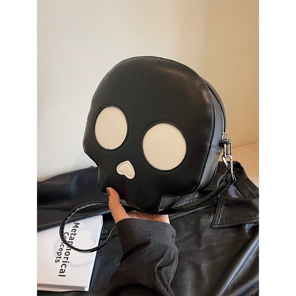 Svart dödskalle halloween läskig gotisk väska 22 x 21 x 6 cm PU, svart
