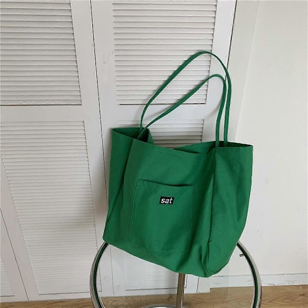 Grön Väska Mode Koreansk Damväska En Axel Stor Kapacitet Modetryck Shoppingväska Canvas Tote Väska