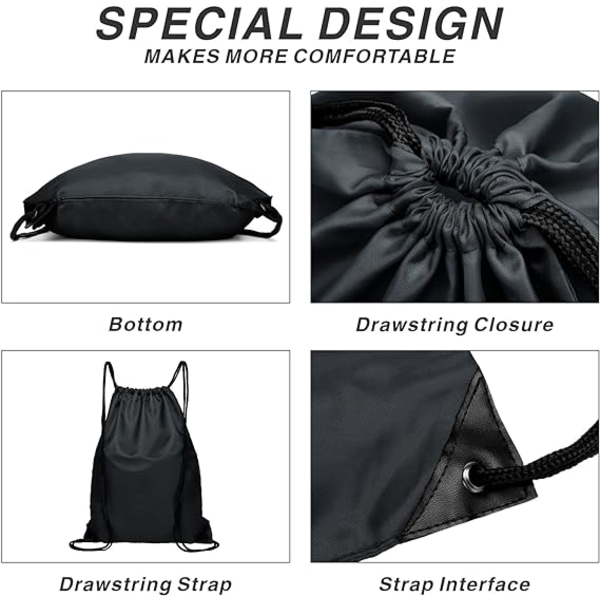 Snørebåndsrygsæk, nylon sammenklappelig sportstaske med snørebånd, tote-taske med lynlåslomme til mænd og kvinder