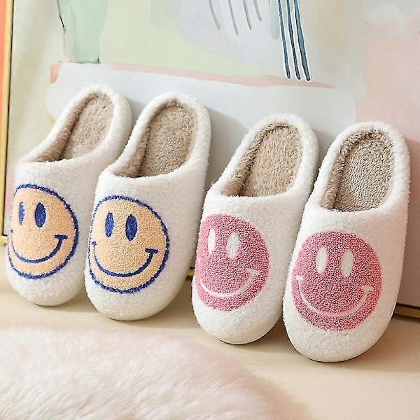 Leende Ansikte Plysch Bomulls Tofflor Kvinna Hem Söt Tjockt Sula Cartoon Non-s IKD Pink 37-38