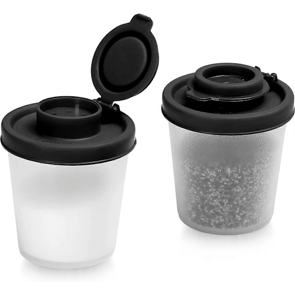 WARE Små Salt- og Peberbøsser til Rejser, Camping og Take-Away - Låsbare - 40g, Pakke med 2 Små sorte black Medium