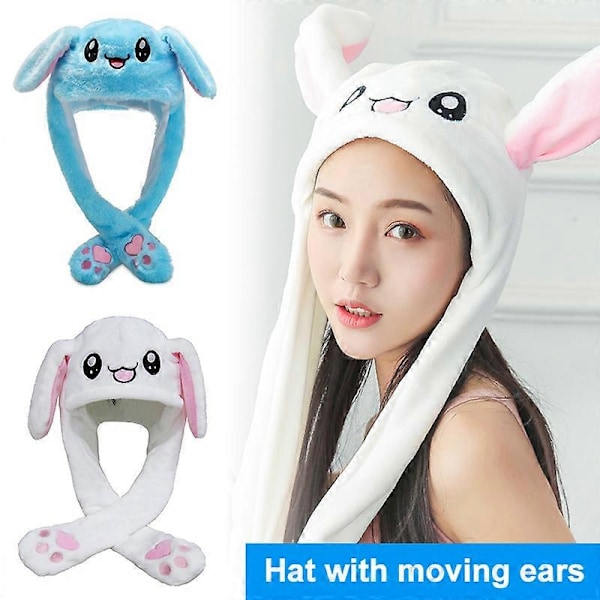 Plush Kaninöronhatt med Rörliga Öron - Intressant Söt Mjuk Plush Kaninhatt Present till Flickor Luminous White Rabbit Hat