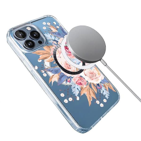 Deksel til iPhone 16 Pro Max Kompatibel med MagSafe Blomstermønster TPU+PC Telefondeksel