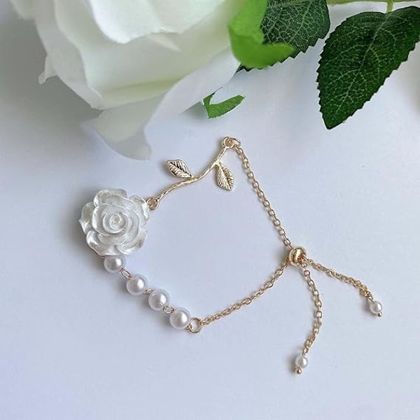 Roser Perle Armbåndskjede Barokk Hvite Roser Blomster Håndleddskjede Fin Perle Håndkjede Minimalistisk Perle Armbånd Smykker Gave til Kvinner og Jenter