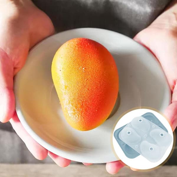 Mangoform 3D Mango Silikonform Dessert Silikonkakeform med 4 rom, 19 * 14 * 5cm