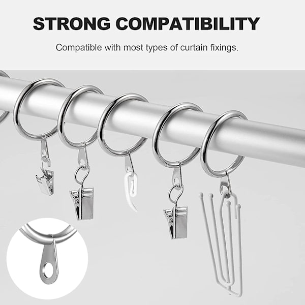 24-pack Metallgardineringar, 30 mm Inre Diameter För Gardinstänger, Stänger Och Draperi, Silver
