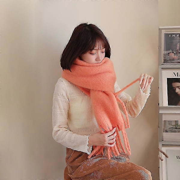 Tykt blødt glutinøst mohair tørklæde nyt klein blåt tørklæde dame sjal varmt tørklæde Cherry pink orange