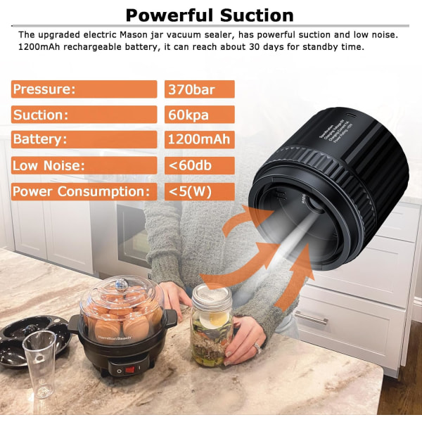 for Mason Jar Vakuumforsegler, YDI Elektrisk Mason Jar Forsegler Kit med 10 Låger, Kompatibel med Vanlige og Brede Munn Mason Jar