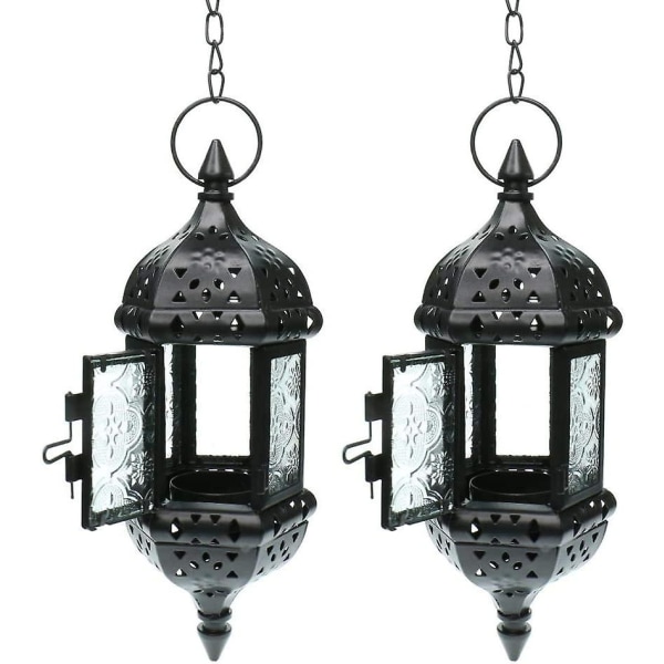 2st hängande ljuslykta retro marockansk ljushållare ihålig metall glasljuslykta med 15,7" hängande kedja för juldekorationer