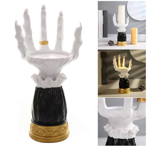 Halloween Dekoration Resin 3D Häxhand Ljushållare Skräck Gotisk Hem Skrivbordbricka för Halloween Tema Dekor