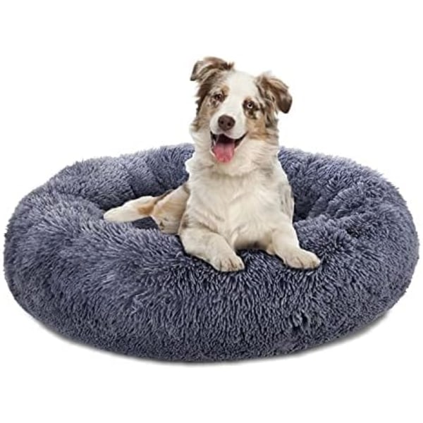Plys beroligende hundeseng, donut hundeseng til små mellemstore hunde, anti-angst rund hundeseng, blød fuzzy beroligende seng til hunde og katte（60*60 cm）