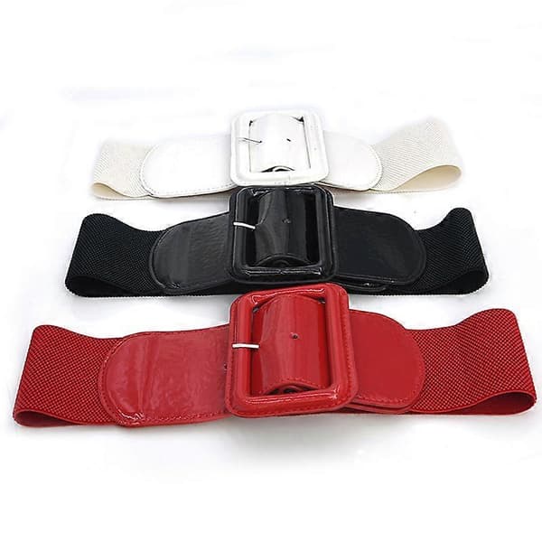 Bred Elastisk Belte for Kvinner - Stretchbelte, Retro Stil, Elastisk Midje Belte for Kjoler Black