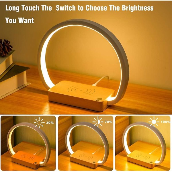 Sänglampa Trådlös laddare Led-bordslampa med pekkontroll Skrivbordslampa Ögonvårdande läslampa för barn, vuxna, hem, sovsal A