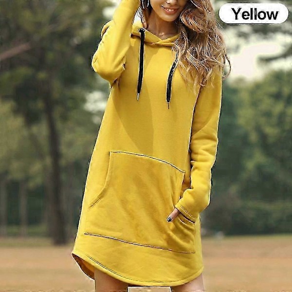 Lang hættetrøje kjole til kvinder Plus Size Langærmet Hættetrøje Sweatshirt Dame Casual Pullover yellow 5XL