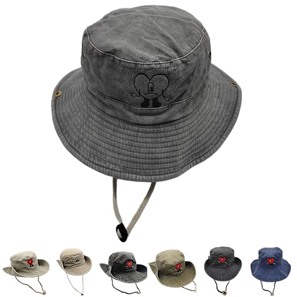 Spandau Hat Un Verano Sin Ti Bad Bunny Kærlighedshjerte Broderi Vindtæt Reb Foldbar Solbeskyttelse Åndbar Mænd Kvinder Sommer Fiskerhat Grey