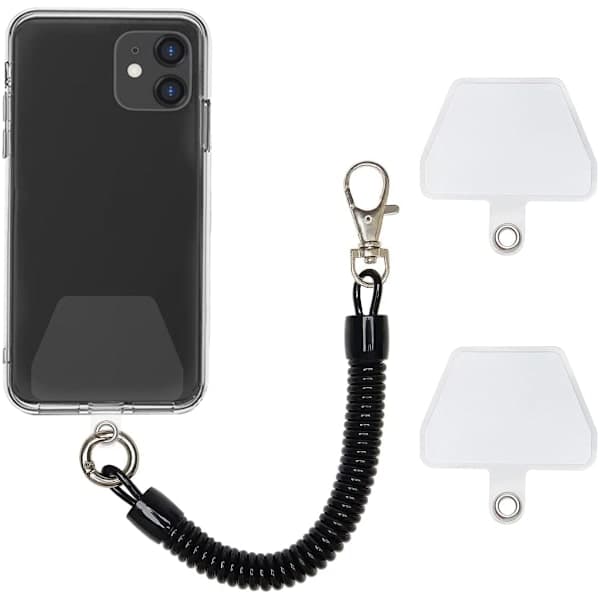 Mobiltelefon sikkerhedsrem / spiralrem med karabinhage Sort