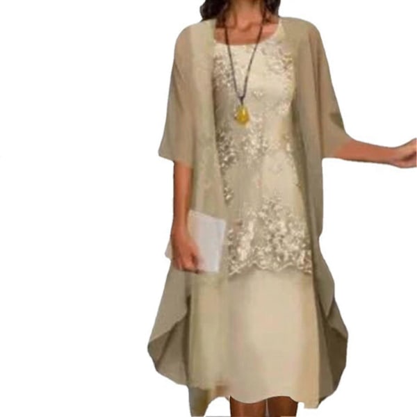 1 Set Vår Sommar Kontorsdam Cardigan Klänning Blommigt Tryck Stor Fåll Elegant Chiffon Klänningsset För Fest Yellow L