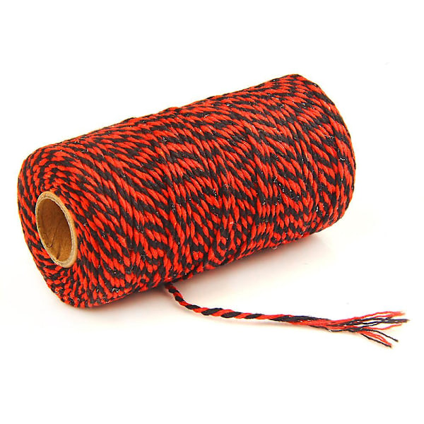 2mm 100m Bomullssträng Garn 2-trådig Flerfärgad Semester Dekorativ Randig Tråd För DIY Hantverk Present Bakning Inpackning Red-Black