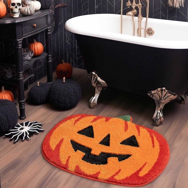 Halloween Badrumsmatta Höst Pumpa Badrumsmatta Halksäker Rolig Söt Badrumsmatta för Badrum Dusch Absorberande Matta - Perfekt