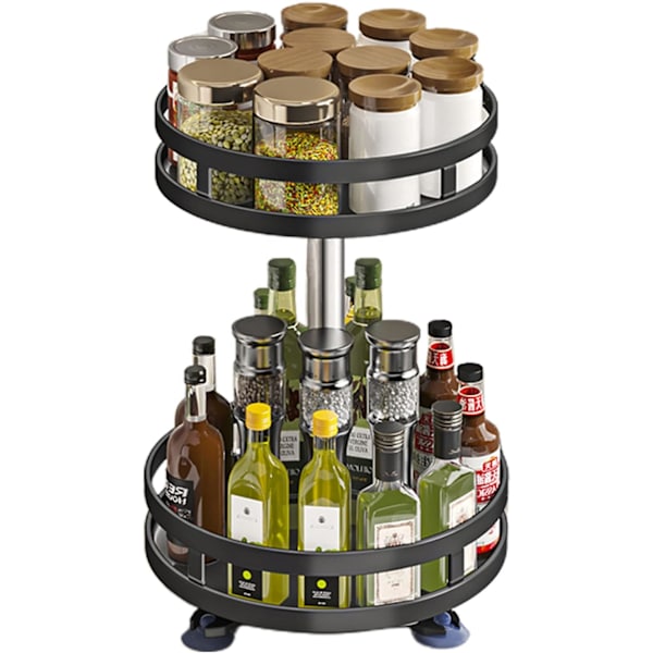 Kryddställ, 2-lagers snurrbord, 360° roterande stålkryddhållare förvaring fristående, kryddorganisatör för kök